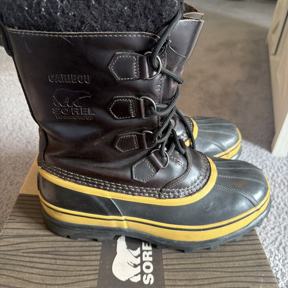 Sorel Caribou Wool Waterproof Winter Boots Men’s 8 Black Ochre NM1873-011 NIB